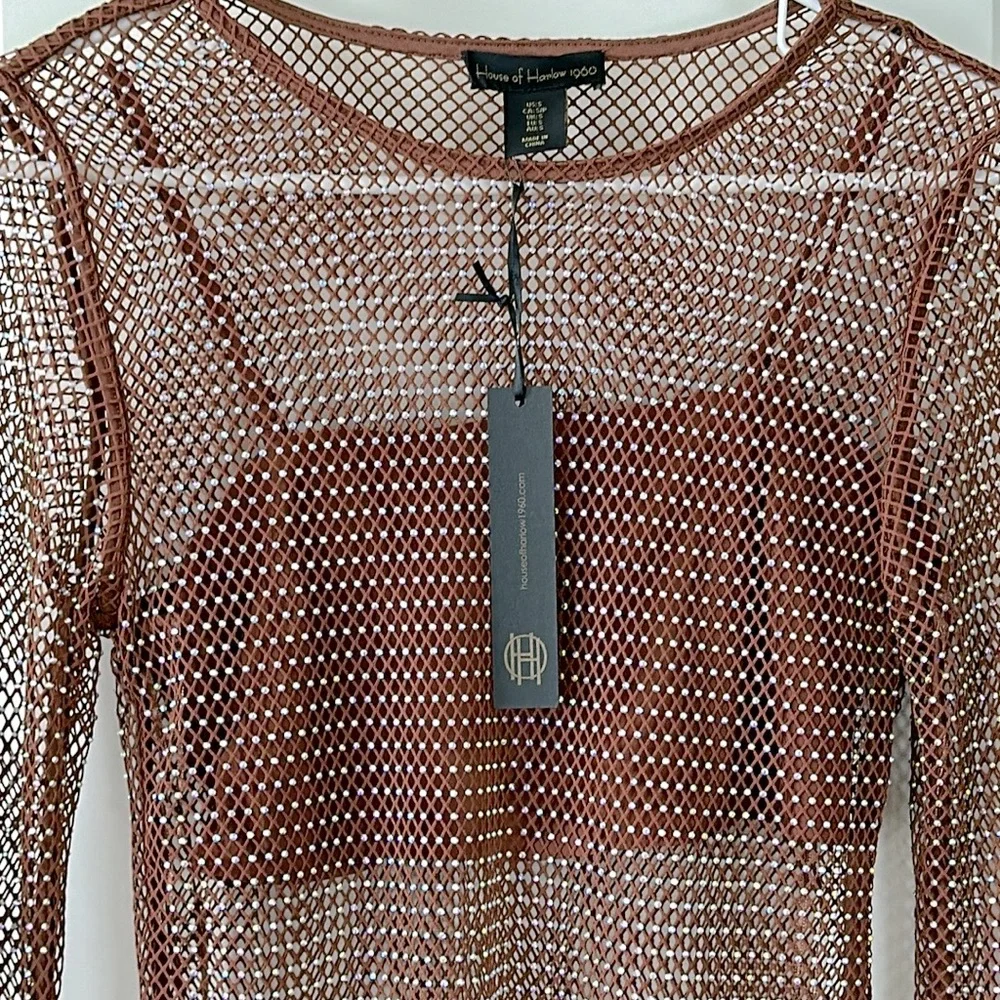 🆕 House of Harlow 1960 Brown Open Stitch Top - Picture 1 of 6